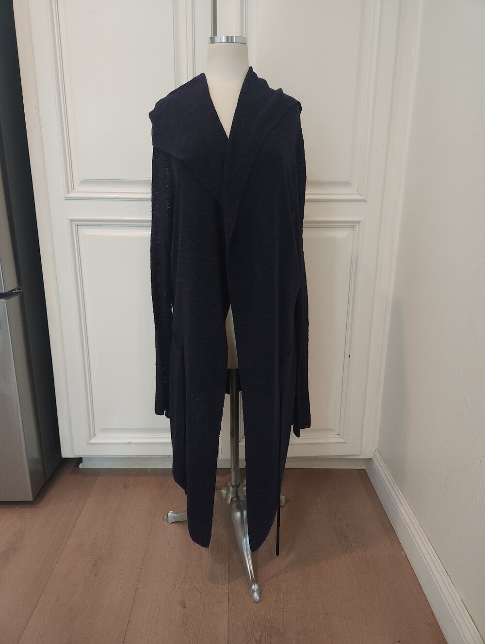 Long Open-Front Hooded Cardigan - Black